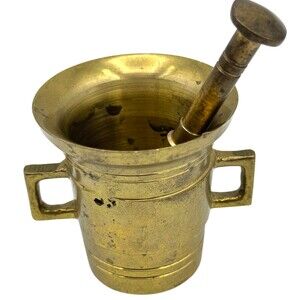 2.5" Mortar And Pestle 4" Heavy Solid Brass Pharmacy Apothecary Decorative Dent*